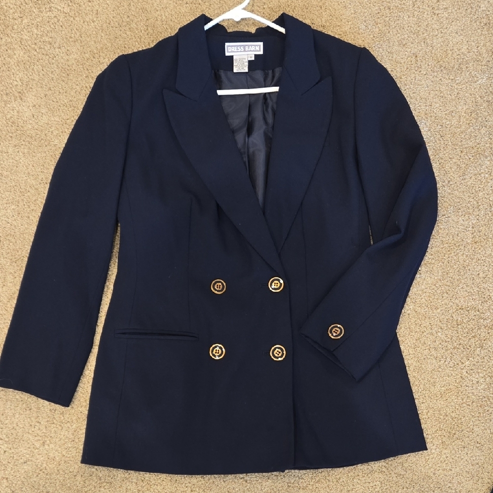 Dress Barn Navy Double-Breasted Blazer with Gold Buttons